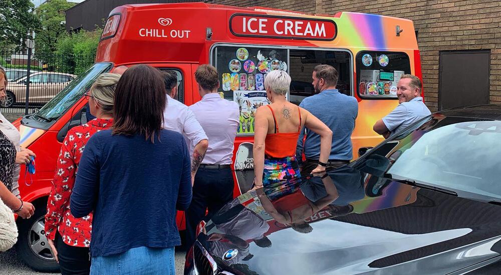 Leasing options staff queing for ice cream